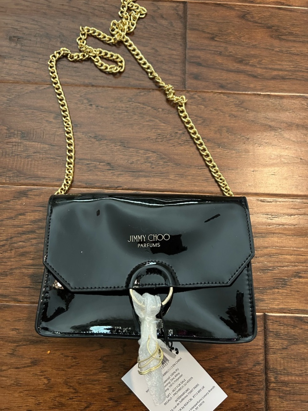 Jimmy Choo Black Patent Crossbody Bag with Gold Chain NWT